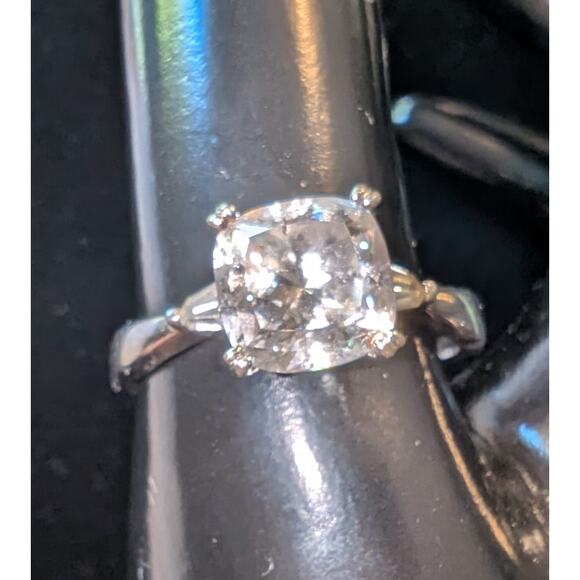VTG 925 Sterling Silver Stamped Cubic Zirconia Princess Cut Solitaire Ring Sz 11 - Picture 1 of 7
